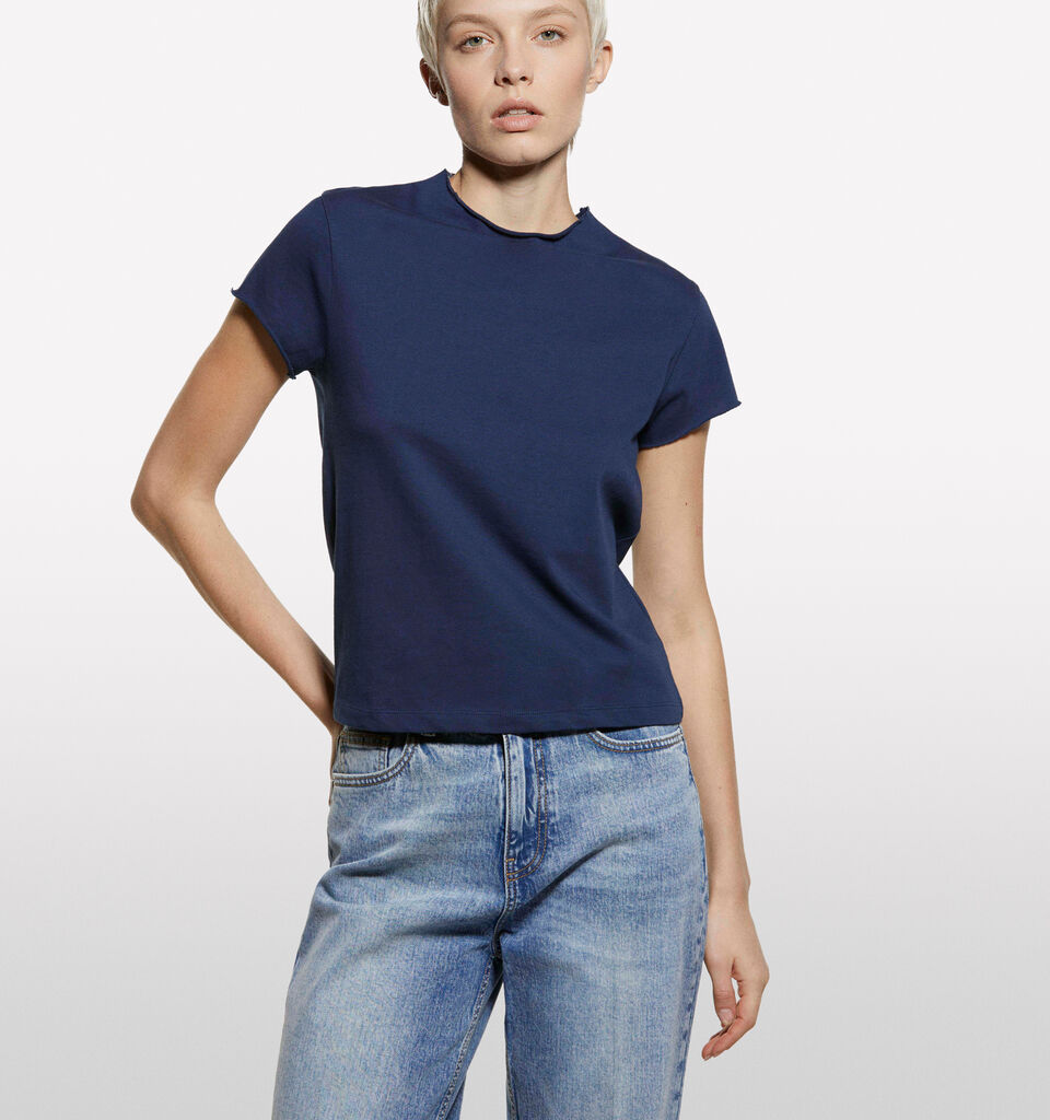 Dark blue t-shirt with halter neck - women's short sleeve t-shirts - Dark Blue | Sisley image number 3